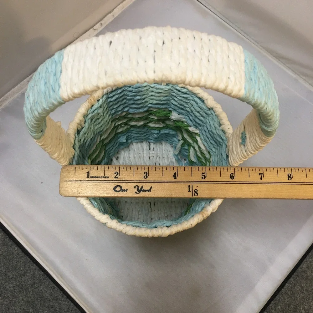 Woven Paper Rope Basket Kids OS Blue White Green Easter Spring Decor Storage